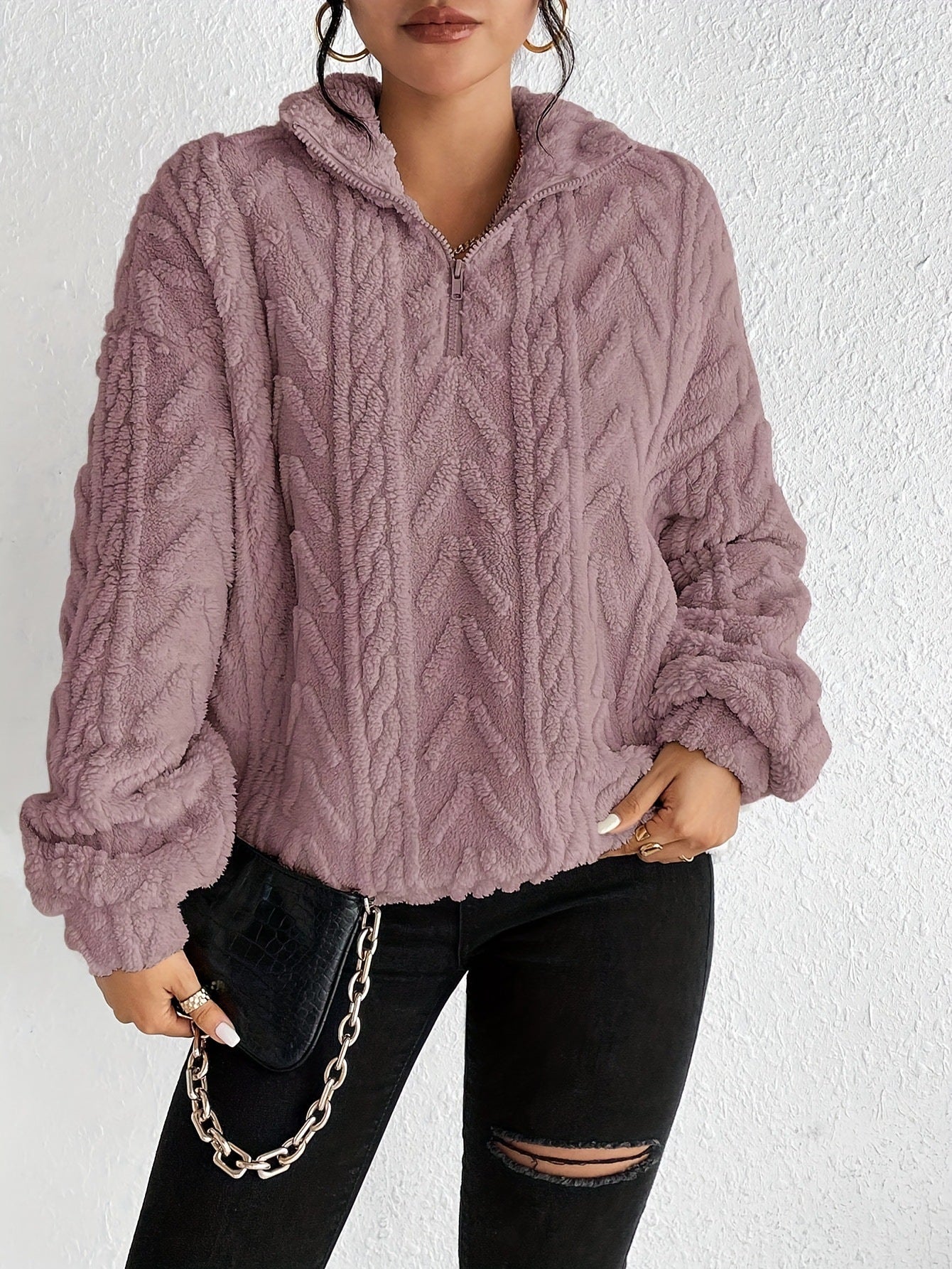 Cordelia Blackwood | Cable-Knit Fleece Half-Zip Pullover