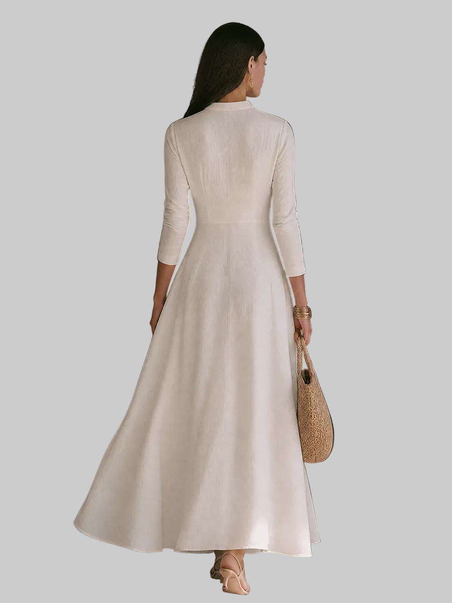 Women's Mandarin Collar Button-Front A-Line Maxi Dress
