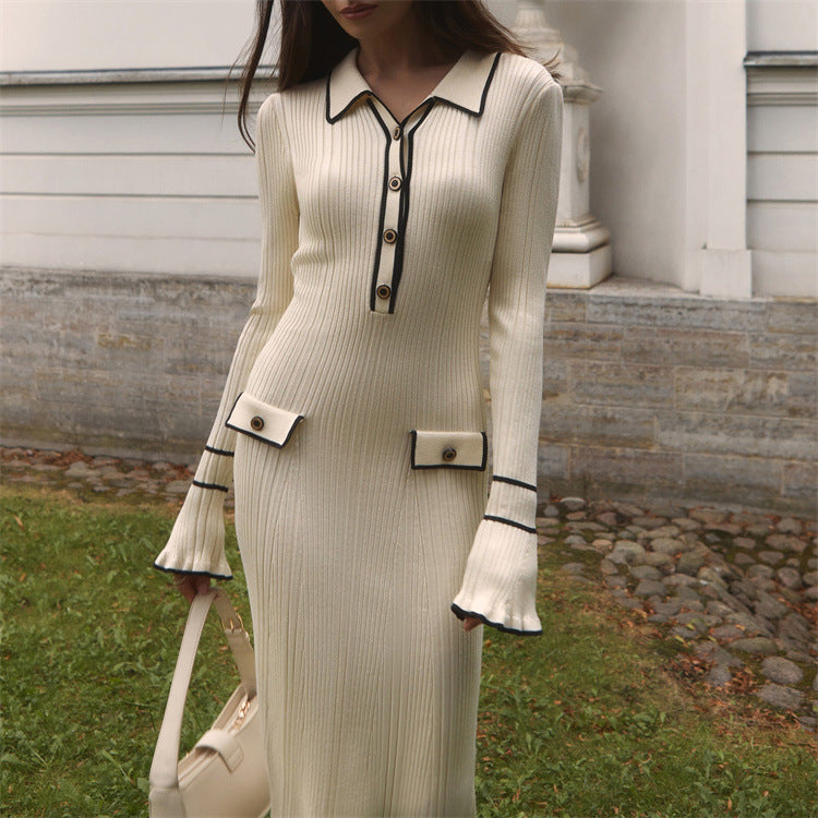 Beatrice Edwards | Ribbed Knit Collared Midi Dress