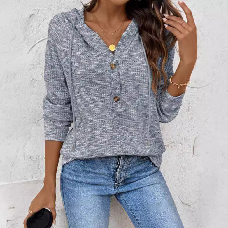 Clemency Whitmarsh | Buttoned Hooded Knit Sweatshirt