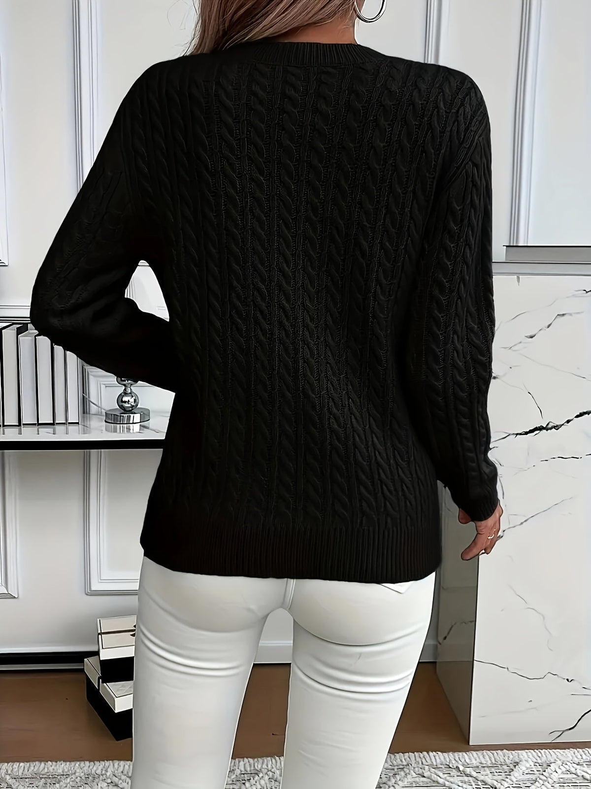 Millicent Hall | Cable-Knit Round Neck Sweater