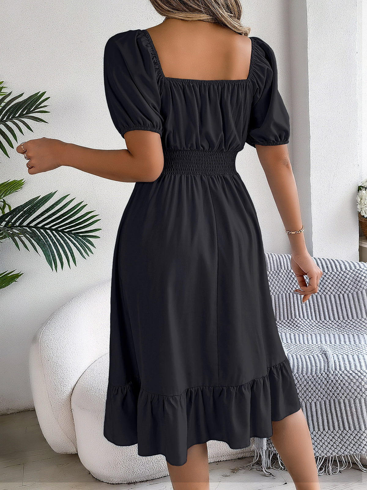 Lydia Crane | Square Neck Summer Dress With Puff Sleeves