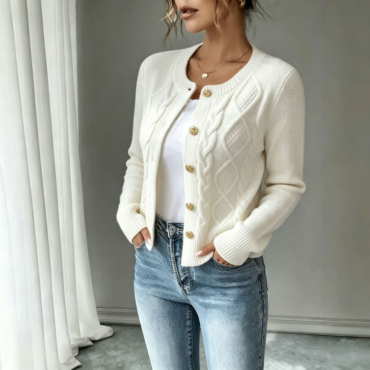Rosalind Chapman | Navy Cable-Knit Button Cardigan