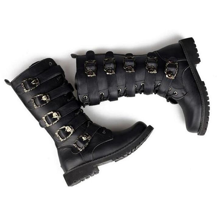 Callum Ridley | Buckle-Strap Leather Knee-High Boots for Men