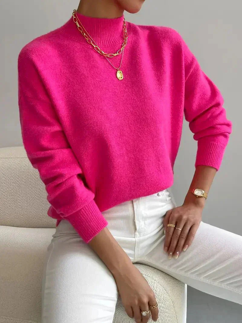 Rosalind Carver | White Mock Neck Knit Pullover Sweater