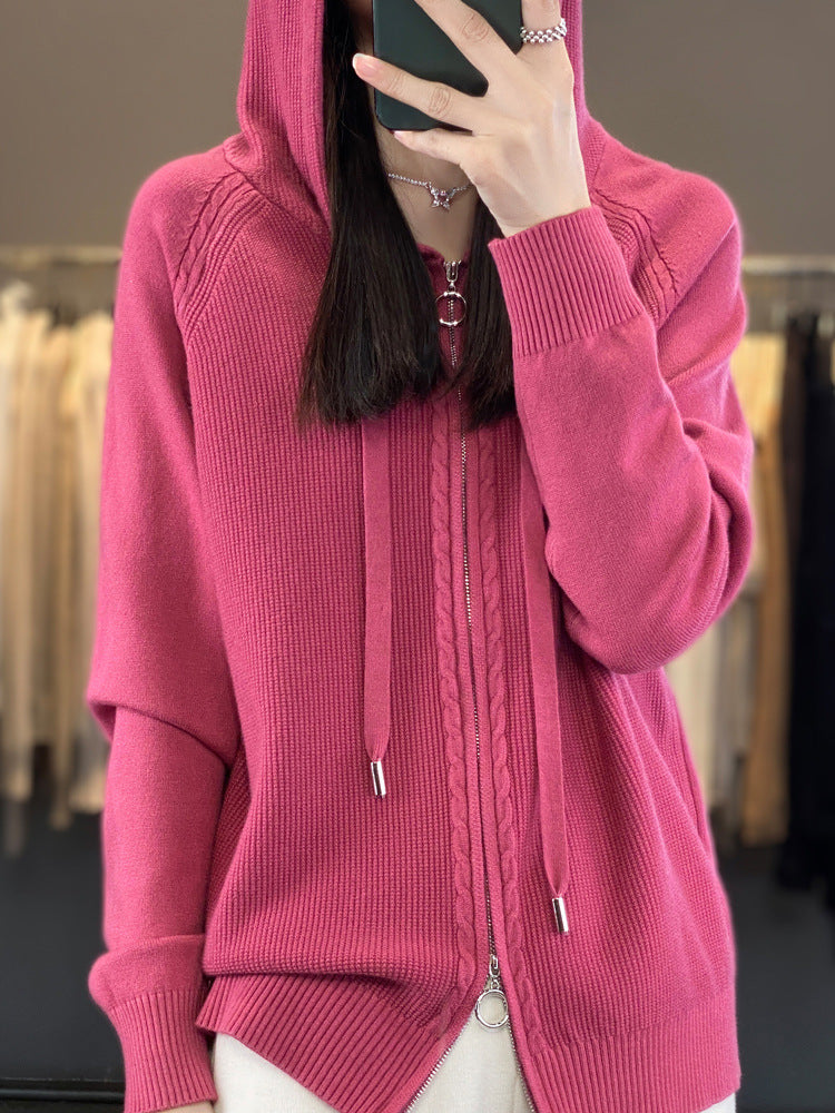 Isla Fenwick | Cable Knit Zip-Up Hooded Cardigan