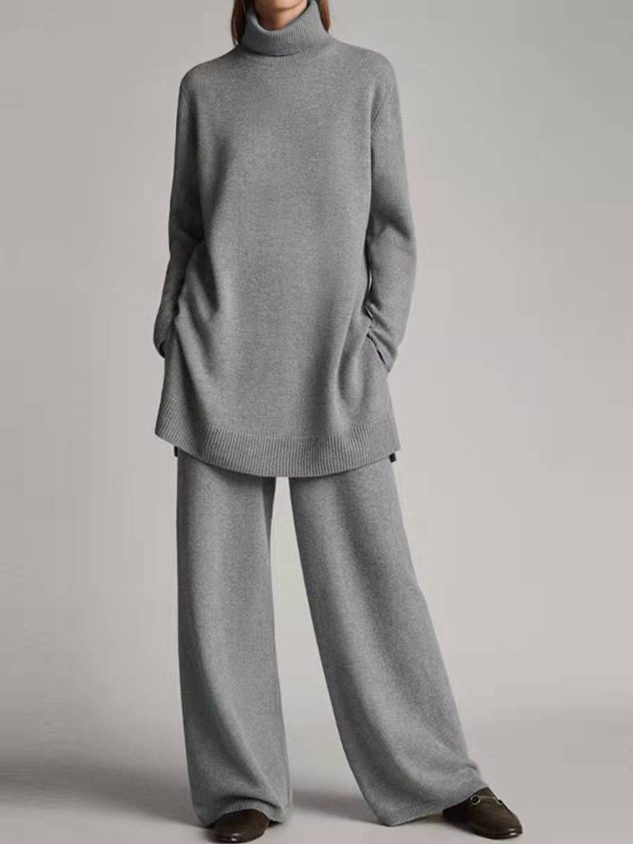 Matilda Lewis | Turtleneck Knit Sweater & Wide-Leg Trousers Set