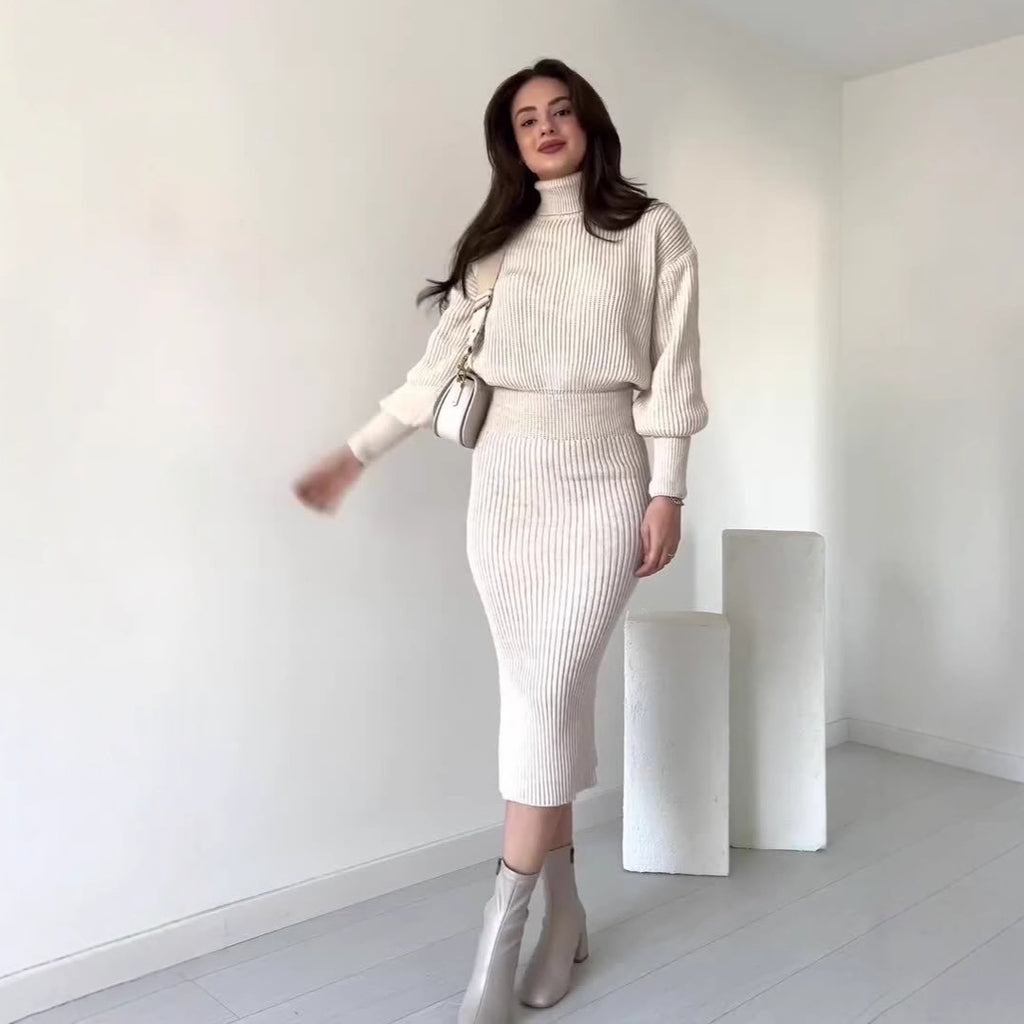 Imogen Walker | Ribbed Knit Turtleneck Skirt Set