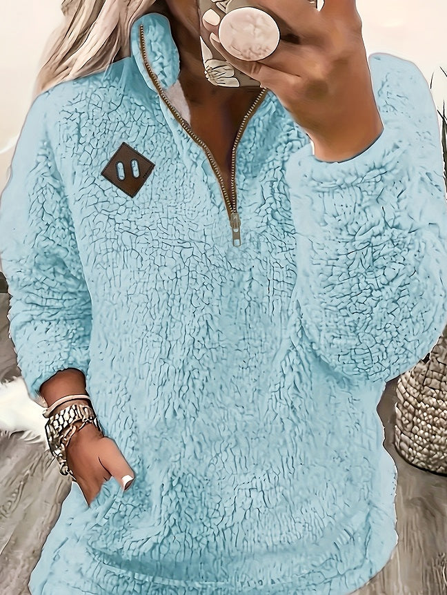 Elspeth Dunbar | White Fleece Half-Zip Pullover Sweater