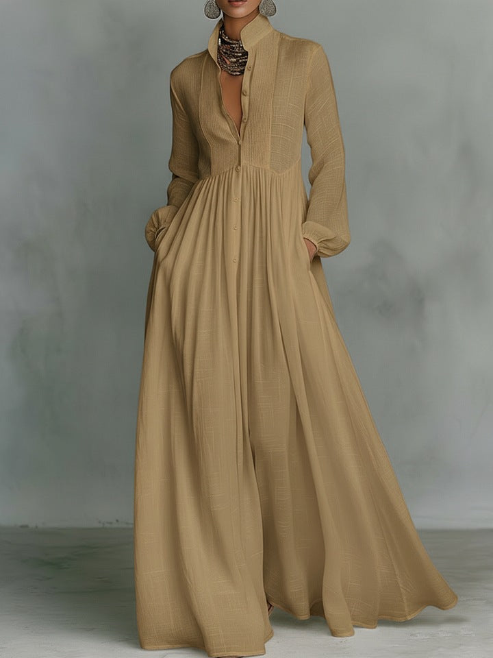Freya Ellingham | Linen Maxi Dress With Pintuck Bib
