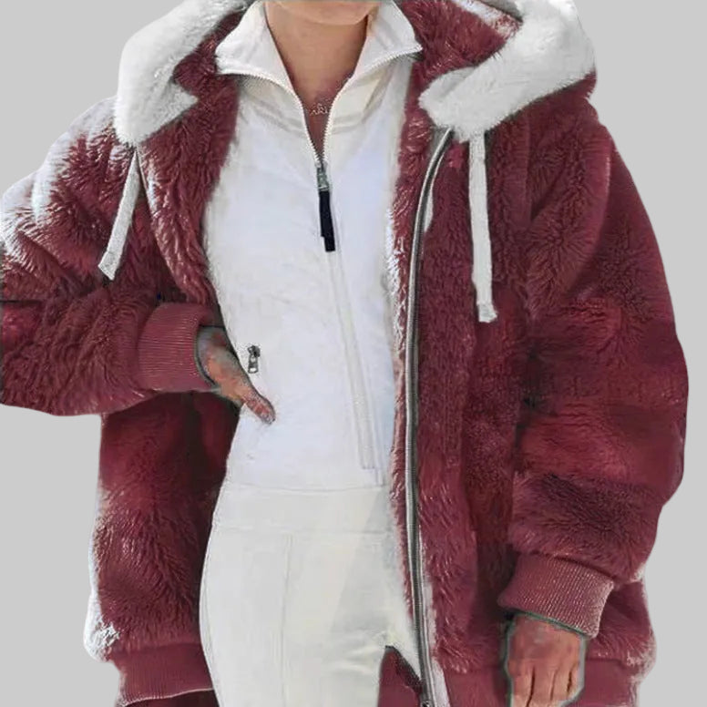 Hooded Winter Jacket with Full Zip Front and Colour Block Design