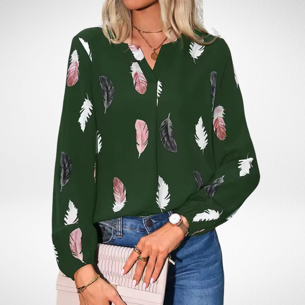 Daisy Fairweather | Feather Print Blouse With Billowed Sleeves