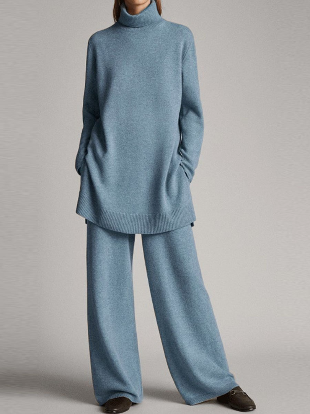 Florence Attwood | Blue Turtleneck Sweater Two-Piece Set