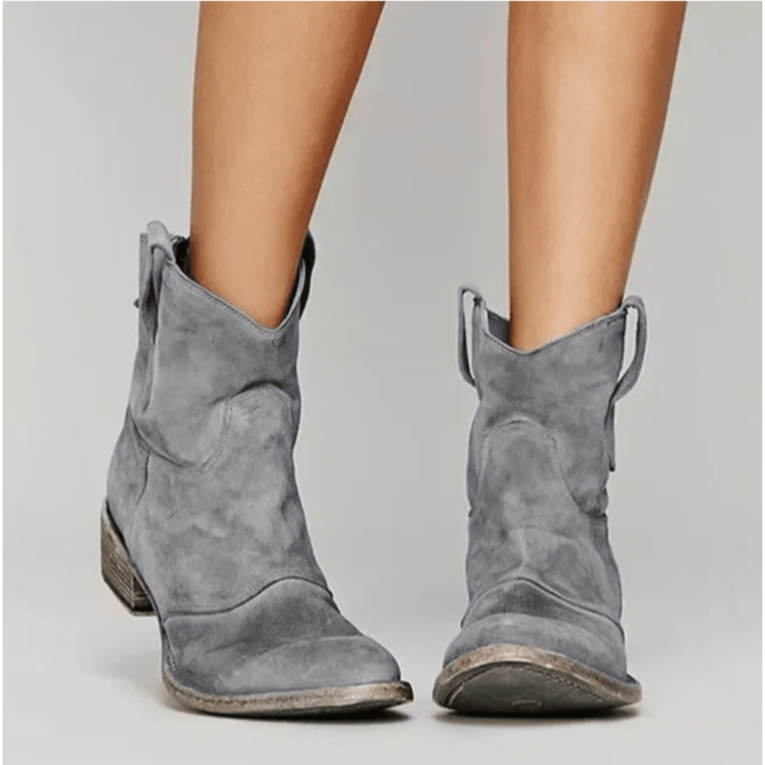 Women's Suede Ankle Boots with Low Block Heel and Side Zip
