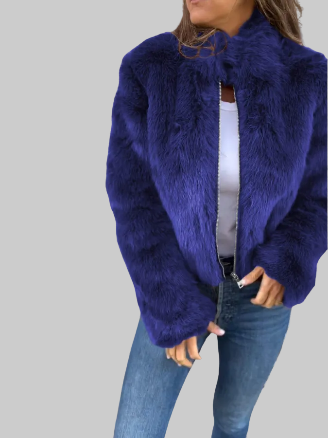 Cropped Plush Zip-Up Jacket