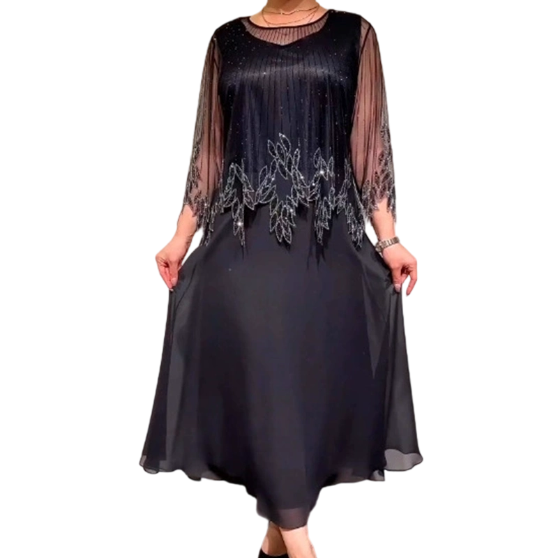 Josephine Latimer | Beaded Fringe Formal Dress with Sheer Sleeves