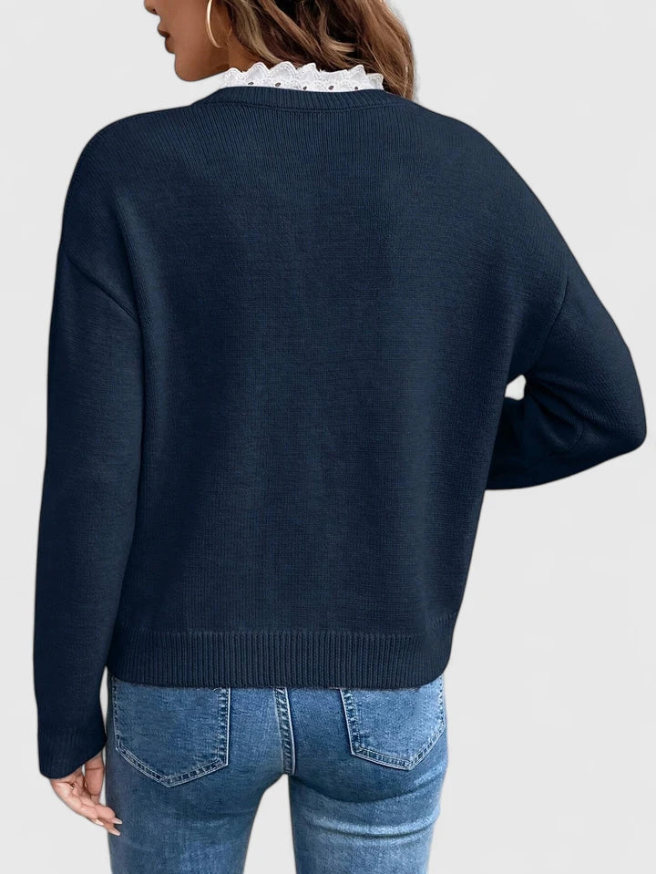 Harriet Sandford | Lace-Trim V-Neck Sweater