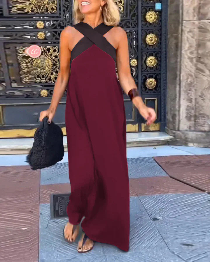 Charlotte Ferris | Cross-Strap Halter Maxi Dress