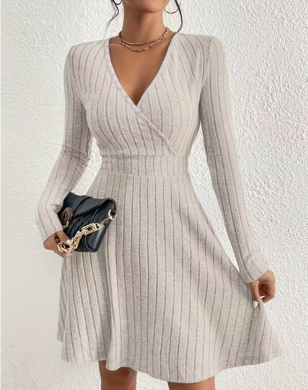 Diana Roberts | Ribbed Knit Wrap V-Neck Mini Dress
