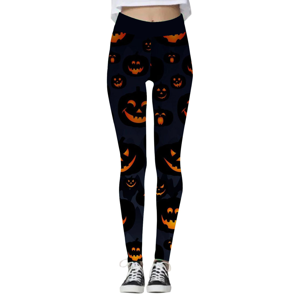 Clara Whitlock | Skull & Pumpkin Print Halloween Leggings