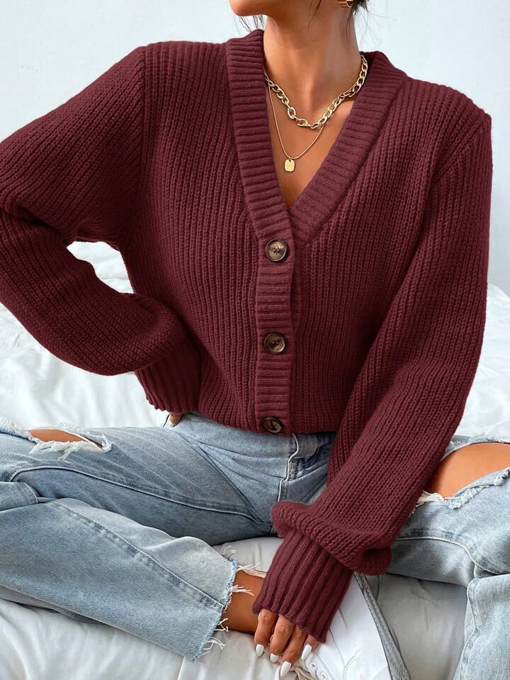 Edith Hargreaves | Green Ribbed Knit Button-Front Cardigan