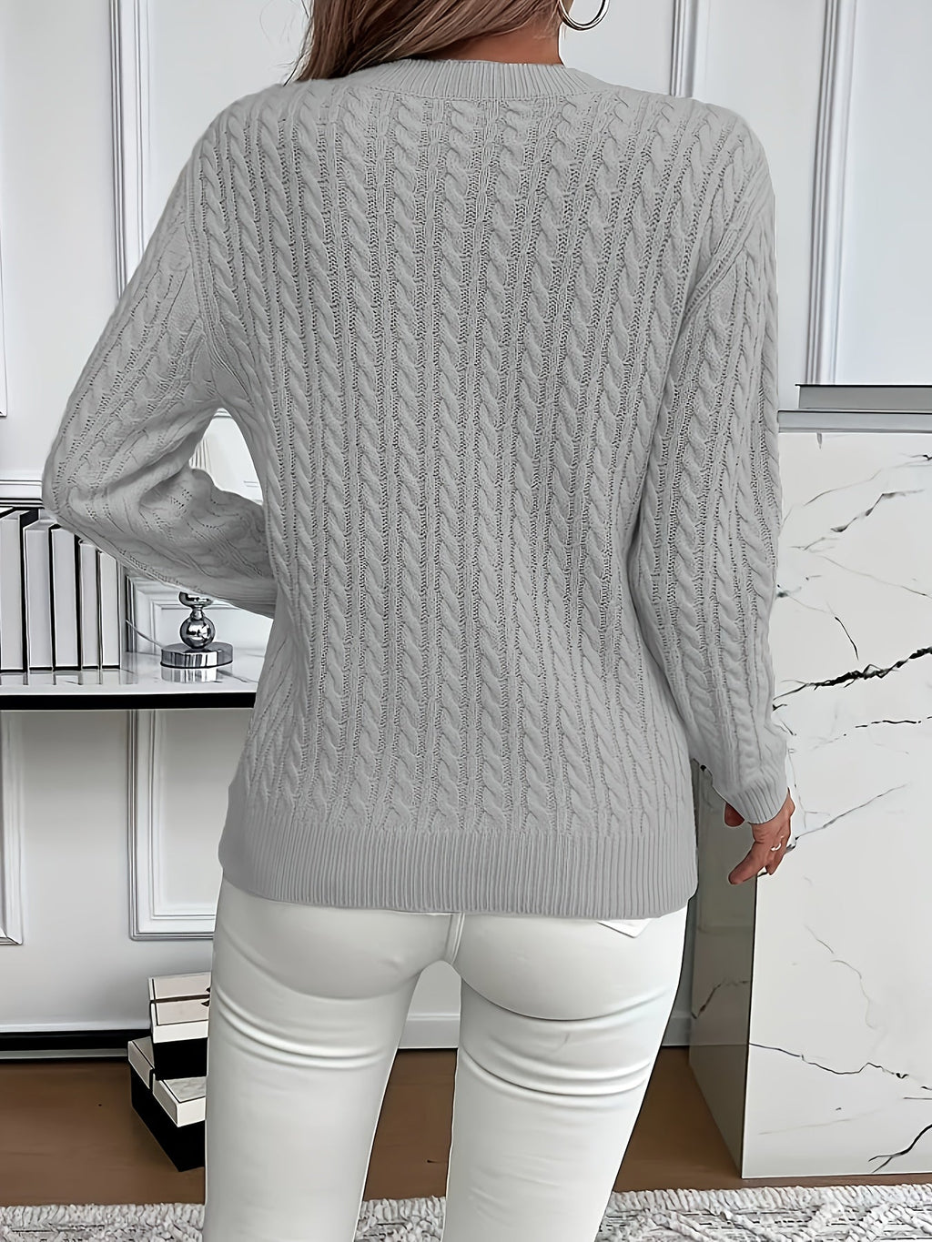 Millicent Hall | Cable-Knit Round Neck Sweater