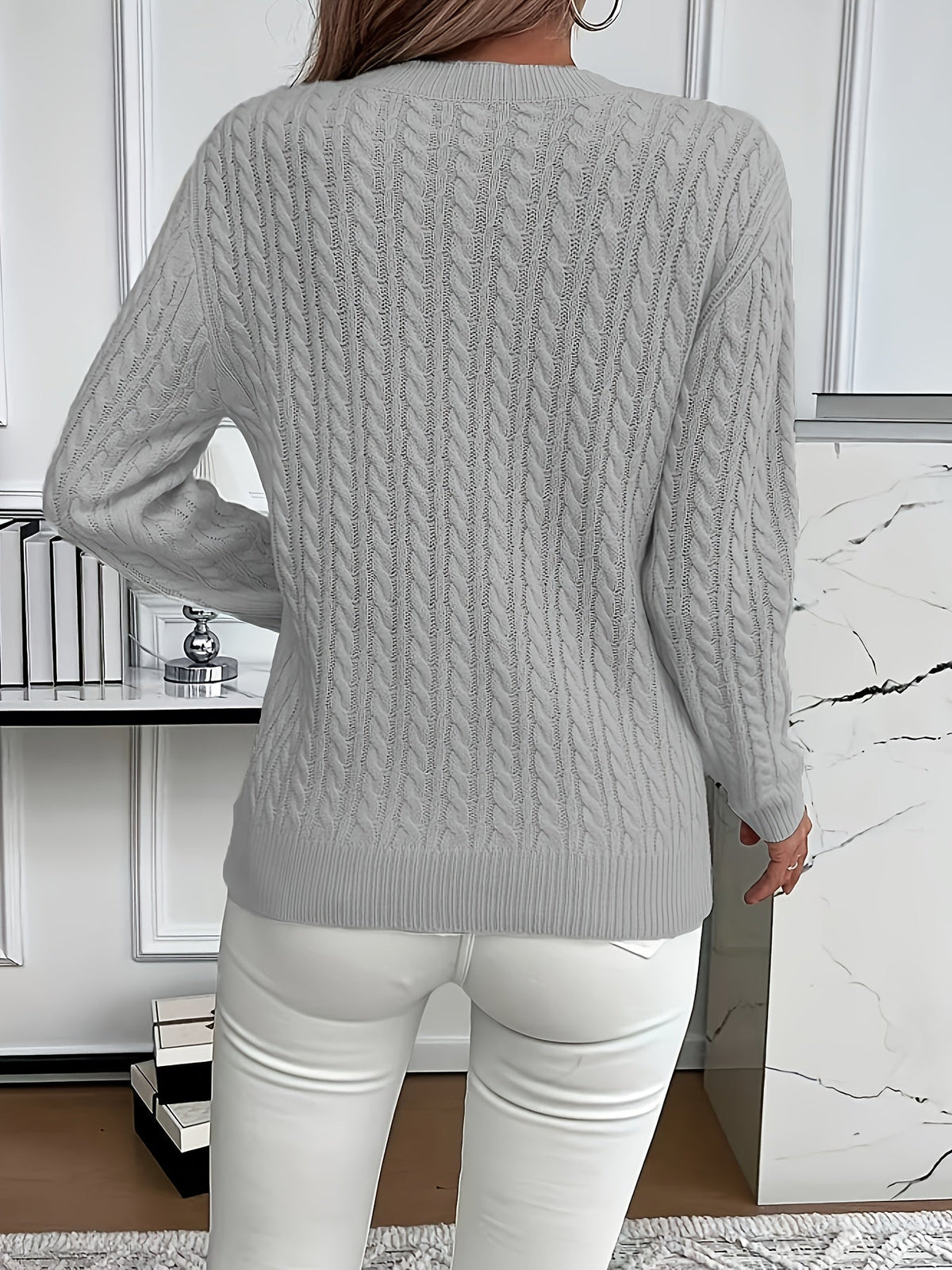 Millicent Hall | Cable-Knit Round Neck Sweater