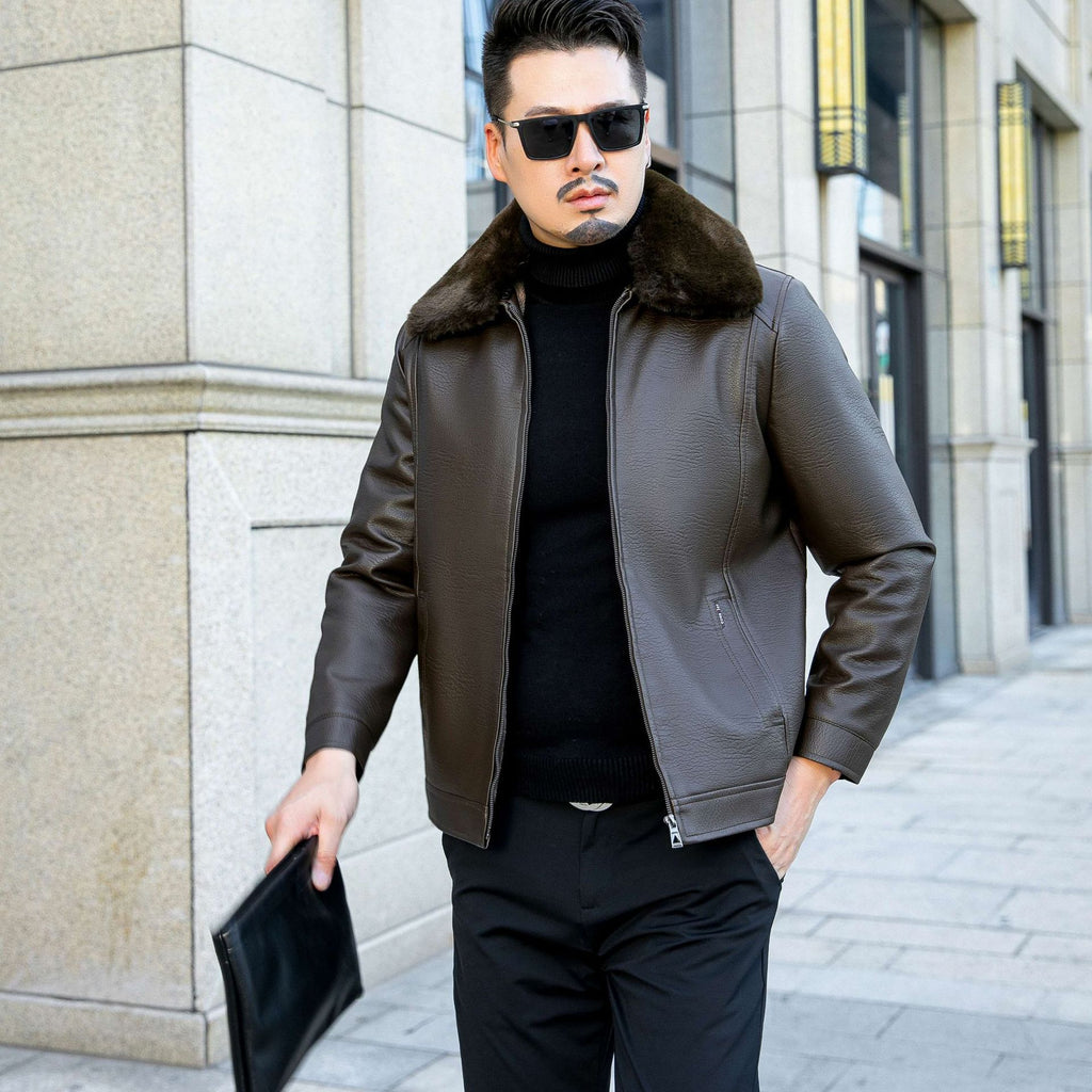 Edward Pratt | Leather Jacket with Faux Fur Collar