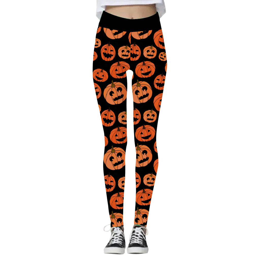 Clara Whitlock | Skull & Pumpkin Print Halloween Leggings