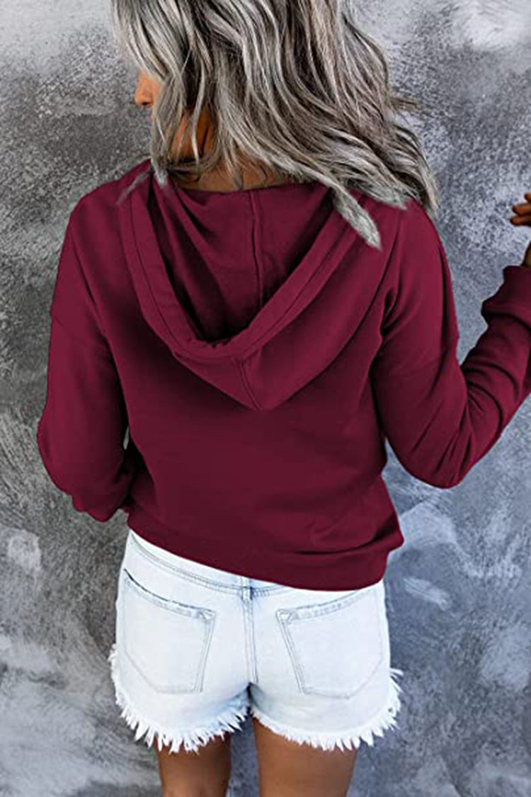 Hattie Marsh | Blue Hooded Button Drawstring Sweatshirt For Women