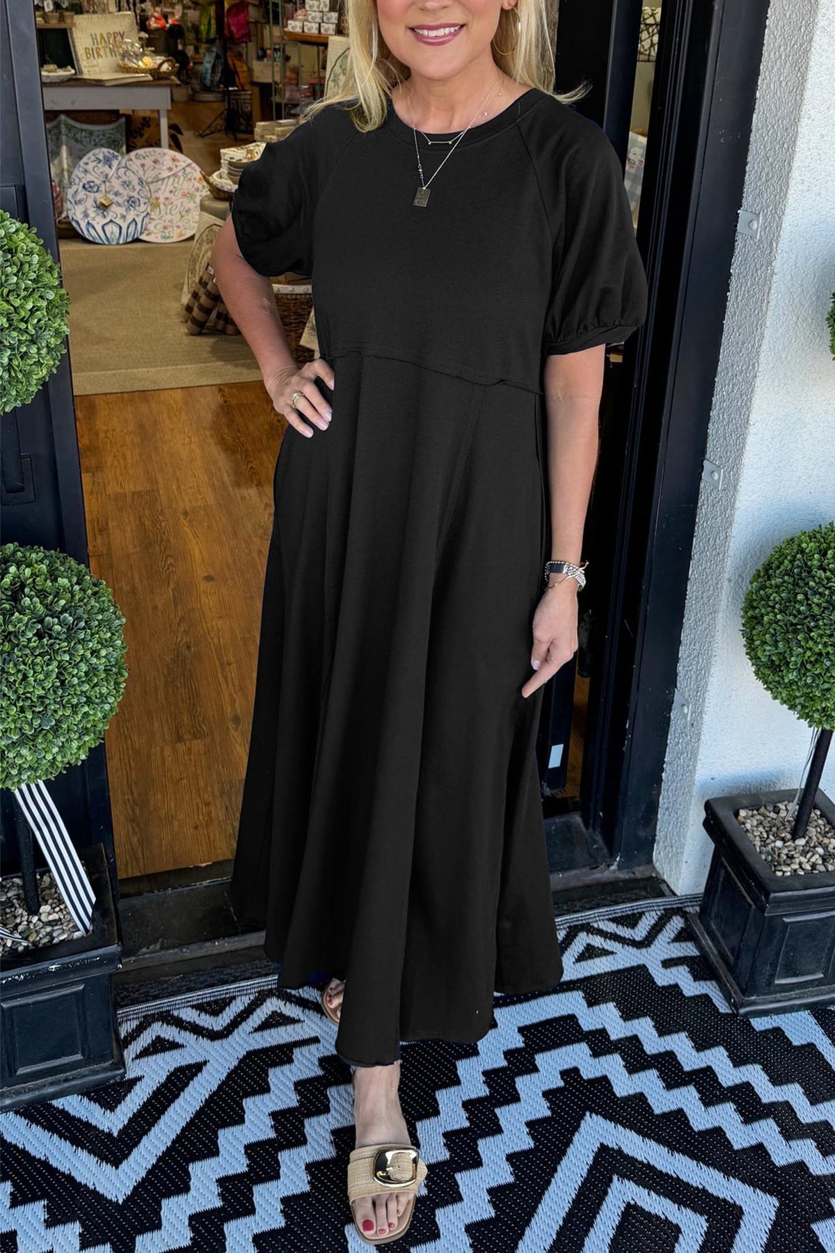 Nina Hargreaves | Puff Sleeve Maxi Dress in Navy