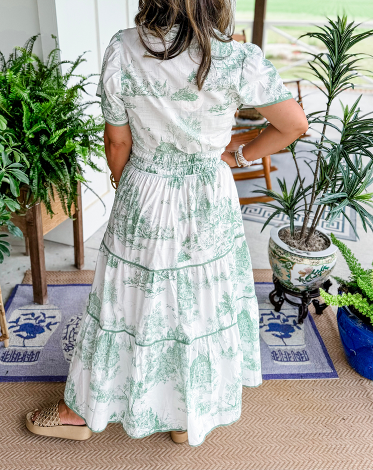 Constance Whitmore | Toile Print Tiered Maxi Dress