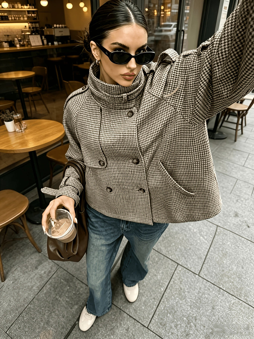 Prudence Sharland | Stand-Collar Houndstooth Cropped Jacket