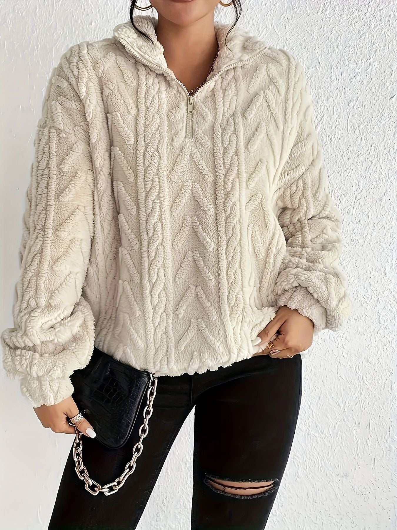Cordelia Blackwood | Cable-Knit Fleece Half-Zip Pullover