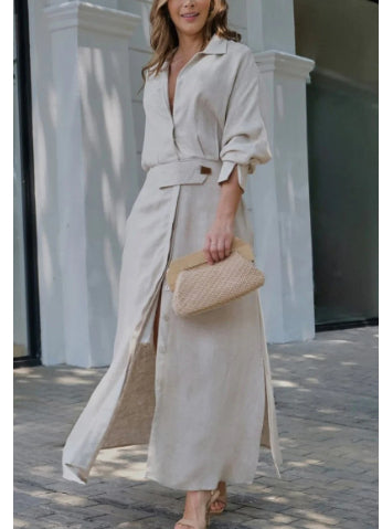 Imogen Barrowclough | Linen Maxi Dress With Tie-Waist Belt