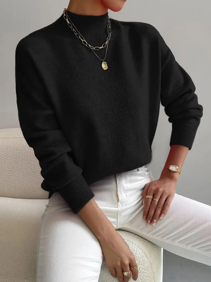 Rosalind Carver | White Mock Neck Knit Pullover Sweater