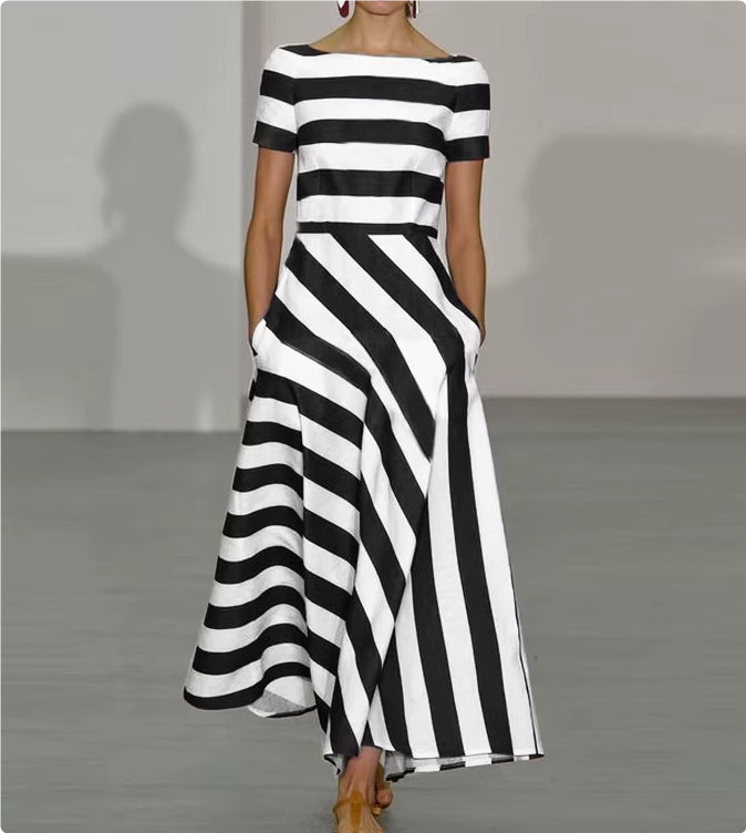 Imogen Prentice | Striped Short-Sleeve Maxi Dress