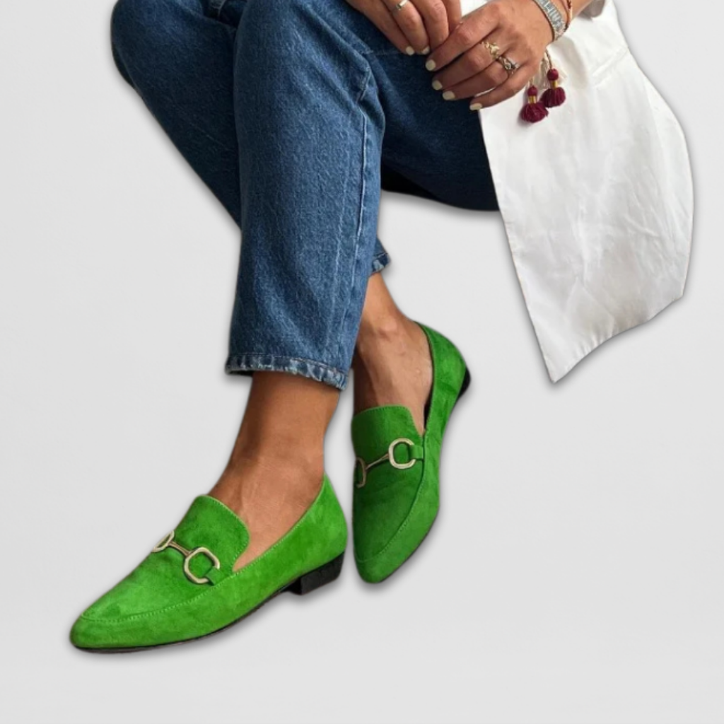 Ottilie Marchmont | Green Suede Horsebit Loafers
