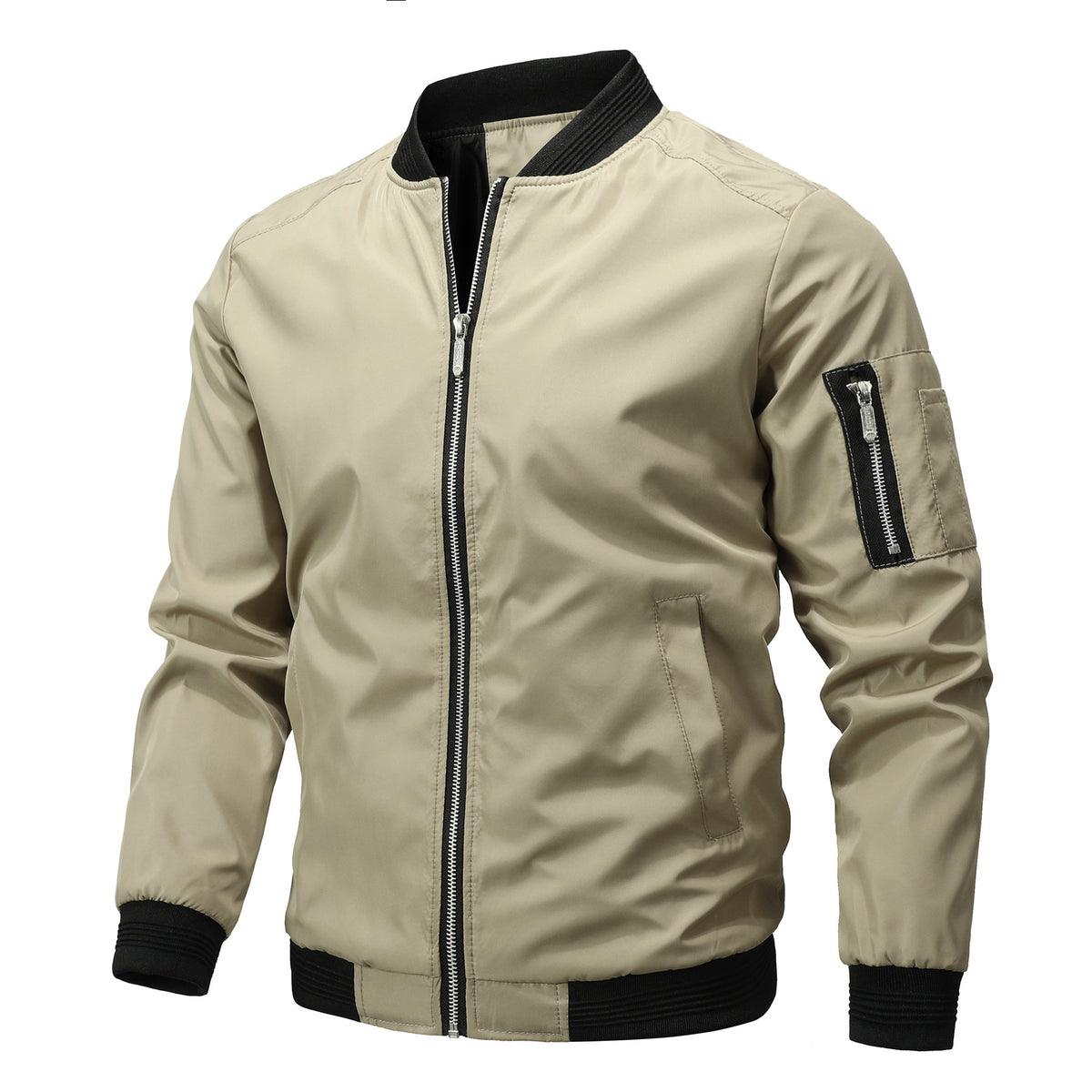 Gareth Blackwood | Olive Bomber Mens Jacket with Ribbed Detailing