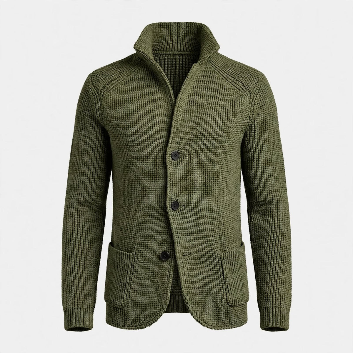 Duncan Ashwood | Olive Waffle-Knit Sweater With Button Front