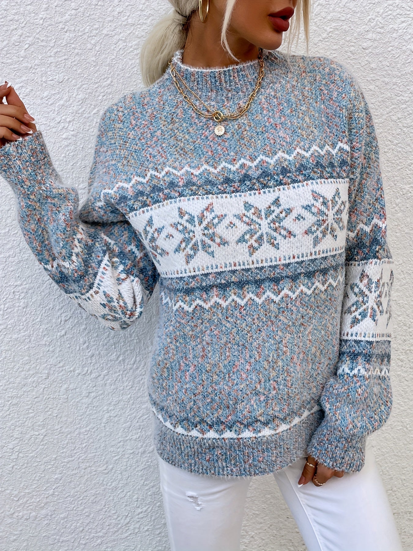 Cressida Ainsworth | Cozy Snowflake Mock-Neck Sweater