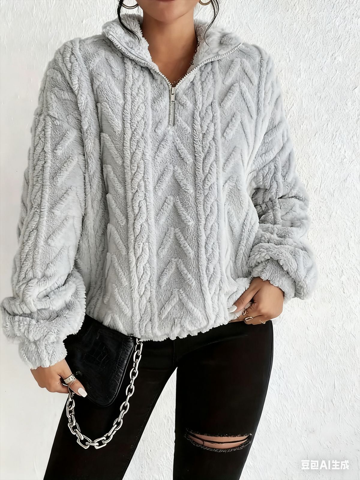 Cordelia Blackwood | Cable-Knit Fleece Half-Zip Pullover