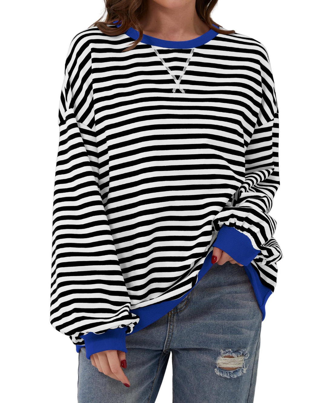 Eleanor Prescott | Striped Oversized Crew Neck Sweatshirt