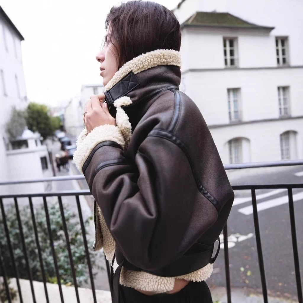 Beatrice Hughes | Cropped Shearling Aviator Jacket