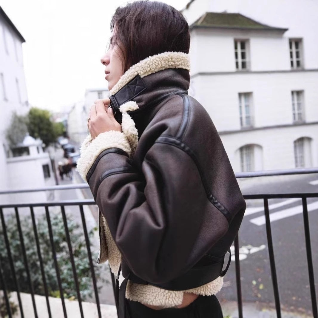 Beatrice Hughes | Cropped Shearling Aviator Jacket