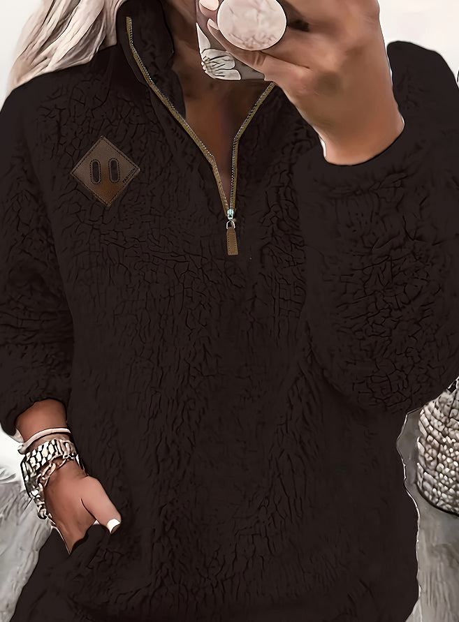 Elspeth Dunbar | White Fleece Half-Zip Pullover Sweater