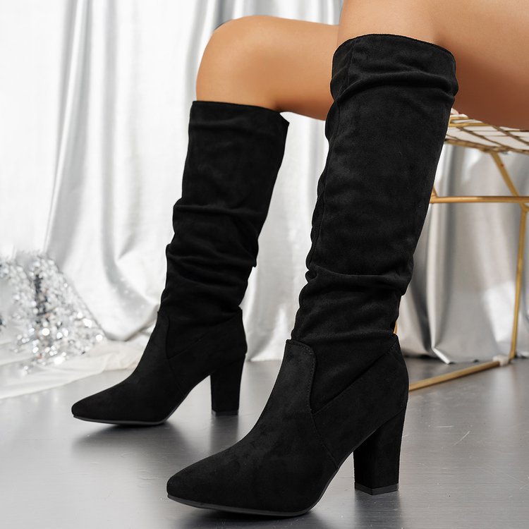Iris Chambers | Chunky Heel Pointed-Toe Knee-High Boots