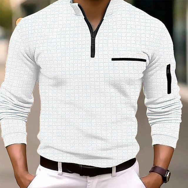 Oliver Kingsley | Quarter-Zip Waffle Knit Polo Shirt for Men