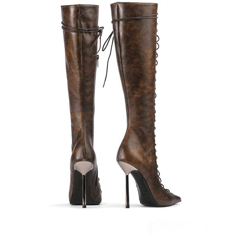 Cressida Blackwood | Lace-Up Knee-High Stiletto Boots