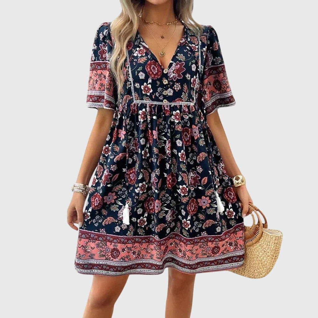 Margot Delacroix | Floral Summer Dress With Tie Neck Detail